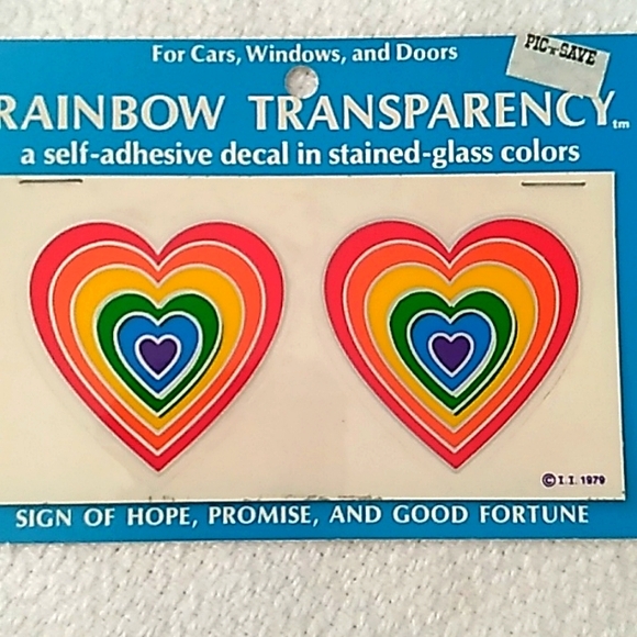 Vintage 1979 Rainbow Transparency hearts window decals - Picture 1 of 4